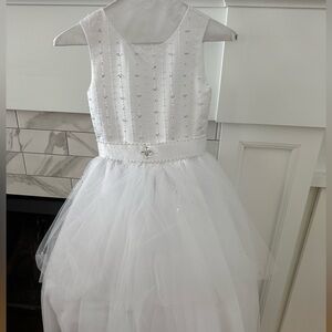 Sweetie Pie Collection White Communion Dress with Rhinestone Accents - size 7T
